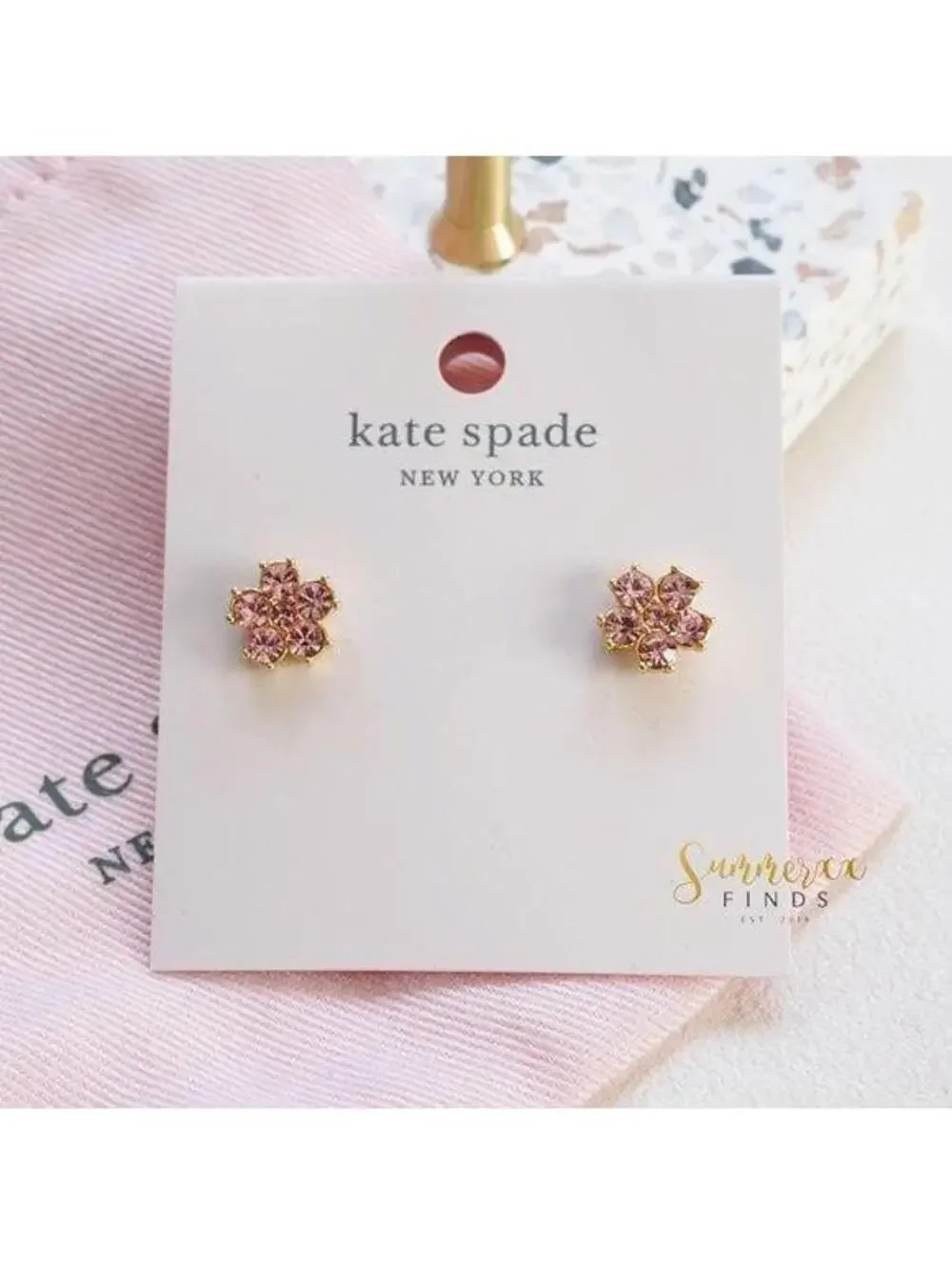 Kate Spade Flower Studs Earrings Gold Light Pink